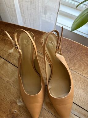 Ann Taylor Tan Pointed Toe Slingback Heels